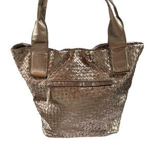 Elliot Lucca Large Shoulder Bag Tote Metallic Gold Leather